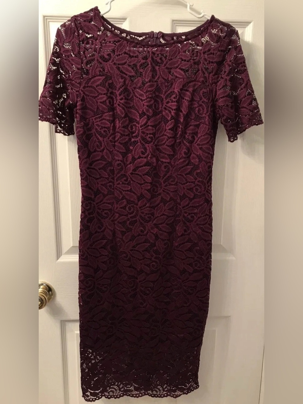 NEW! Women’s Maroon Vintage Style Short Sleeve Lace Midi Dress, Size S